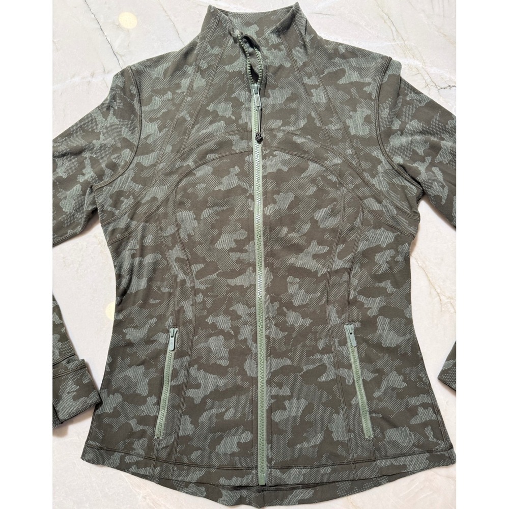 Lululemon Define Jacket Heritage Camo Olive Green Twill Women's 12 #109 - Picture 2 of 16